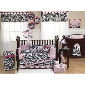 JoJo Designs 9 Piece Baby Girl Crib Bedding Set - Pink, Black and White Funky Zebra Print