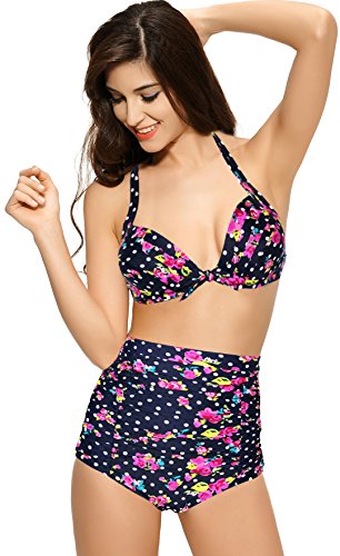 Ebuddy Women Vintage High Waist Retro Bikini Swimsuit Swimwear