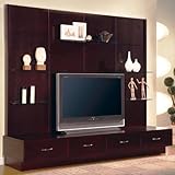 Cappuccino Finish Contemporary Style TV Console with Glass Shelving and Fou ....