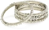 Chamak by priya kakkar 8 Thin Silver Metal Bangles with White Crystal