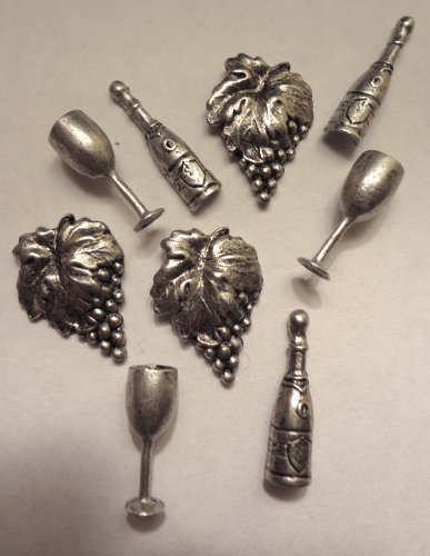 Set of 15 Antique Silver WINE LOVERS Push Pins, T809AS