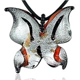 Black And Silver Butterfly Murano Glass Necklace Pendant