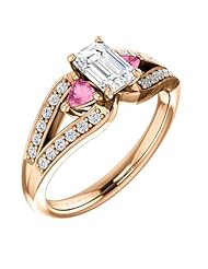 14K Rose Gold Emerald Cut Diamond and Pink Sapphire Ring -- LIFETIME WARRANTY