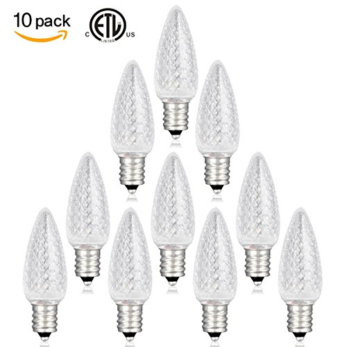10 Pack - SUNTHIN LED C7 Night Light Bulbs, E12 Candelabra Screw Base, Warm White 2700K 0.25W Christmas Light Bulbs