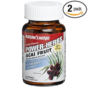 Nature's Herbs Acai Fruit Extract Power Capsules, 60-Count Bottle (Pack of 2)