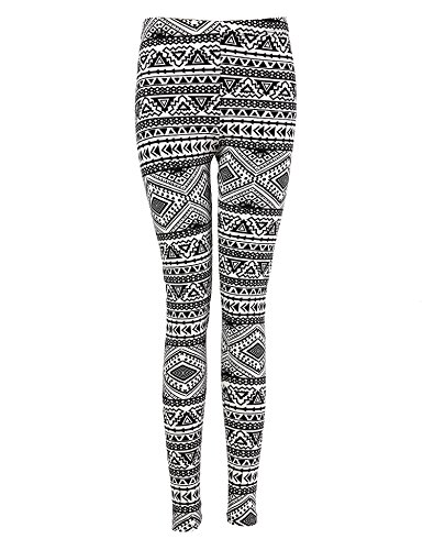 Bentibo Women's Fashion Floral Printed Spandex Leggings Skinny Pants White Black L