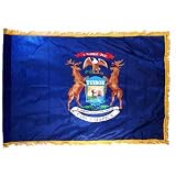 Michigan 3x5ft Nylon Flag with Indoor Pole Hem and Fringe