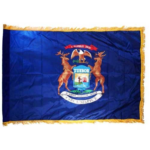 Michigan 3x5ft Nylon Flag with Indoor Pole Hem and Fringe