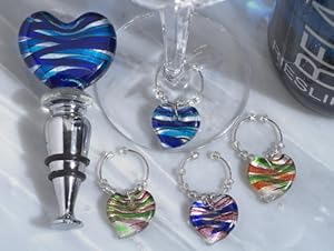 48PC CC2823 Murano Art Deco Combination Set Heart Stopper And Wine Charms Weddin