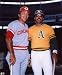 REGGIE JACKSON OAKLAND ATHLETICS & JOHNNY BENCH CINCINNATI REDS 8X10 SPORTS ACTION PHOTO