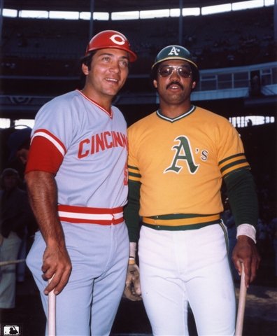 REGGIE JACKSON OAKLAND ATHLETICS & JOHNNY BENCH CINCINNATI REDS 8X10 SPORTS ACTION PHOTO