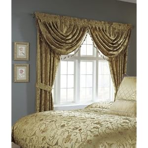 Iris Gold Curtain Set w Drapes/ Tassels / Sheers