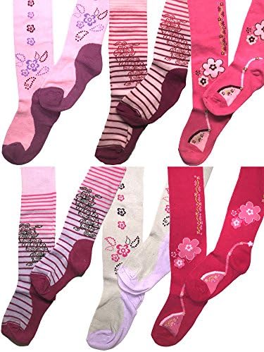 Agmi Girls' 6-pair-pack Cotton Tights with Flower Patterns for 8-10 Years Old