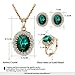 [Retro Series] Yoursfs 18k Rose Gold Plated Oval Green Gemstone Emerald Earring and Ring and Necklace Set