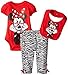 Disney Baby Girls' Girl Minnie 3 Piece Creeper Pant with Bib Set, Red, 0-3 Months