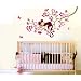Sleeping Monkey on Pink Flower Tree Wall Sticker for children bedroom baby nursery