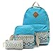 OURBAG Canvas Casual Lightweight Backpack Schoolbag Shoulder Bags Wallet for Women Girls 3PCS Set Light Blue
