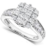 1 1/10 Carat TW Princess and Round Cluster Diamond Engagement Ring in 14k White Gold