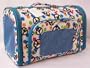 Designer Pet Carrier - Fully Enclosed Luggage Style Pet Carrier - Blue and Multi Colored Peace Signs - Large