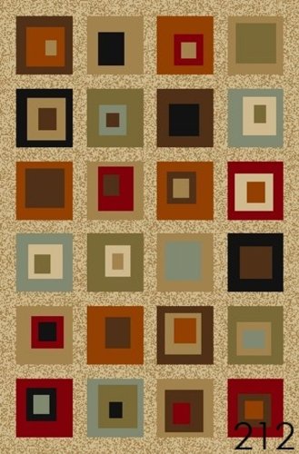NEW Squares Ivory Modern Design Rubber backed durable Area Rug Carpet 3x5