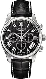 LONGINES Watch:Longines Master Chrono Roman 44mm Watch - Black Dial, Black Leather Strap L26934518