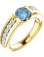 10K Yellow Gold 6.00mm Round Cut Sky Blue Topaz and Diamond Ring -- LIFETIME WARRANTY