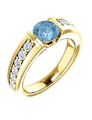18K Yellow Gold 6.00mm Round Cut Sky Blue Topaz and Diamond Ring -- LIFETIME WARRANTY