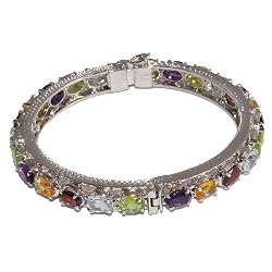 Valentine Gift Silver Multi Gemstone Link Bracelet Dia 2.1 inches (brclt281a)