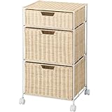 3段　ラタン　チェスト　籐　スチール脚　キャスター付き　｢ブロウ｣　　ラッカー塗装　ナチュラル色