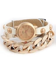 HACBIWA New Hot Womens Ladies Girls Punk Plating Leatheroid Acrylic Chain Watch White