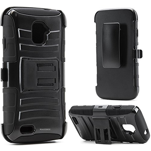 ZTE Rapido LTE Case, Nagebee - ZTE Rapido LTE Z932L Hybrid Armor Stand Case With Holster and Locking Belt Clip with free Microfiber Cleaning Cloth for ZTE Rapido LTE Z932L (Holster Combo Black)
