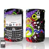 BLACK WITH GREEN RED PURPLE MULTI COLOR DOT SNAP ON HARD SKIN FACEPLATE PHONE SHIELD COVER CASE FOR BLACKBERRY CURVE 8300 8310 8330 + BELT CLIP