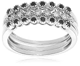 10k Gold Black and White Diamond Stack Ring (1/4 cttw), Set of 3