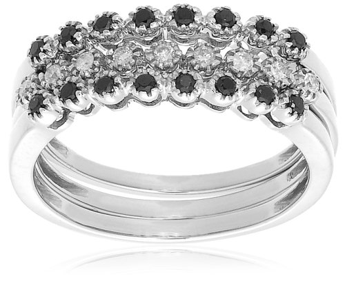 10k White Gold Black Diamond Stack Ring (1/4 cttw)