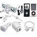 Skque Apple Ipod Nano 4G Chromatic Black Silicone Skin Case + Crystal Clear Case + FM Transmitter + Speaker System Dock + Earphone + Auxiliary Retractable Case + USB Data Cable + USB Car Charger + USB Wall Charger Bundle Kit Set