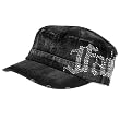 FAITH Crystal Frayed Cadet Hat Cap Adjust Denim Black