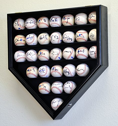 30 Baseball Ball Display Case Cabinet Holder Rack Home Plate Shaped w/98% UV Protection- Lockable