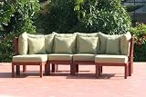 Outdoor Wood 6 Piece Patio Furniture Sectional Set