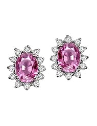 Tommaso Design (tm) Oval 8x6mm Simulated Pink Topaz And Genuine Diamonds Earrings