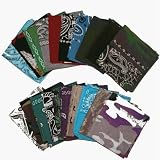 One Dozen (12) Pack Assorted Paisley/Solid Color Bandanas