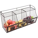 Large Rustic Brown Metal Wire Wall Mounted Hanging Fruit Basket Storage Organizer Bin w/ Chalkboards