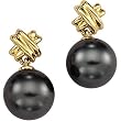 14K Yellow Gold Tahitian Cultured Near Round Dark Grey "A" Quality Pearl Earrings