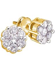 1 cttw 14k Yellow Gold Diamond Flower Stud Earrings (Real Diamonds: 1 cttw)