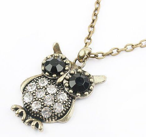 BUYINHOUSE Antique Vintage Retro Adorable Cute Jewelry Rhinestone Full Body Gem Owl Long Necklace Pendant For Sweaters Hoodies