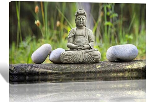 Eden Art 12x16 Inch Buddha with Stone Zen Pictures Photo Prints on Canvas Walls Paintings, Modern HD Giclee Wall Artwork for Bedroom Home Decor Decorations,Stretched and Framed, Ready to Hang