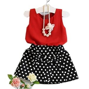 Mosunx 2016 Spring Summer Girls Cute Vest + Skirts Two Pieces Set Clothes Children Skirt Suit (2-3 Years, Red)
