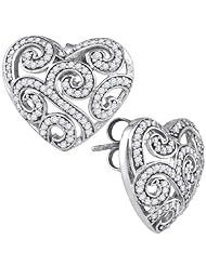 10KT White Gold 0.54 CTW-Diamond HEART Earrings