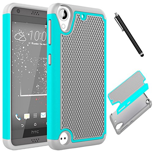 HTC Desire 530 Case , HTC Desire 630 Case , Zoeirc Dual Layer Hybrid Armor Protective Case Cover for HTC Desire 530 / 630 with 1 Black Stylus (mint+grey)