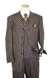 Steve Harvey Brown/Cream Pinstripes Linen Look Super 120's Wool Wideleg Vested Suit By Zanetti