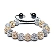 Bling Jewelry Macrame Bead Bracelet Unisex Swarovski Golden Crystal CZ Black Onyx Balls 12mm